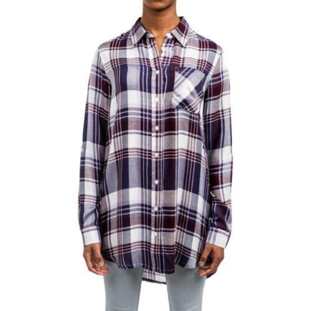 Silver Jeans Plaid Lightweight Button Down Tunic … - image 1